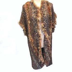 HANDMADE KNIT OPEN SHORT SLEEVE LONG VEST AUTUMN COLORS